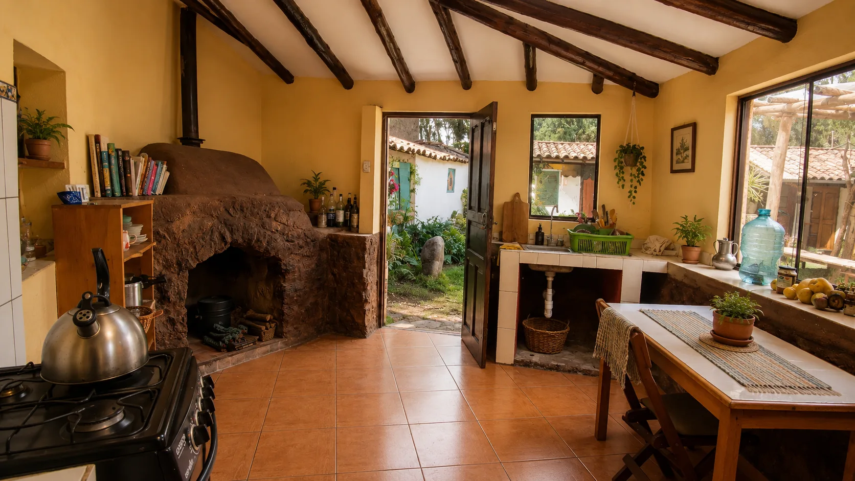 Cocina con chimenea